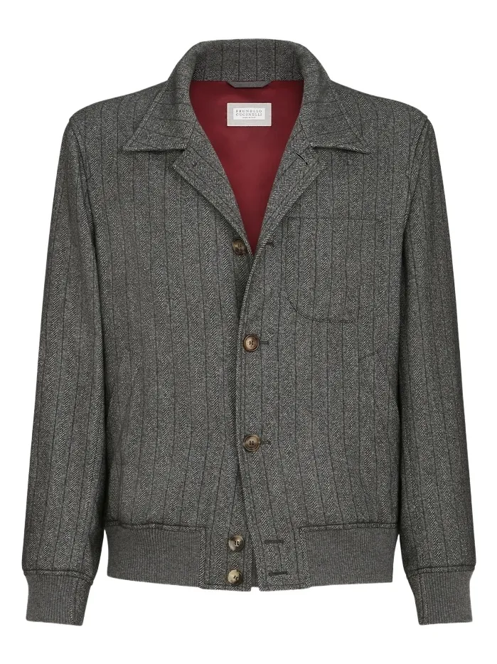 Brunello Cucinelli Men's Cashmere and Silk Chalk Stripe Chevron Outerwear Jacket