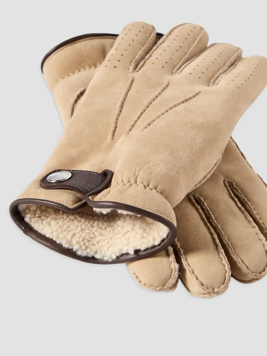 Brunello Cucinelli Men's Suede Curly Shearling Gloves | Thumbnail 2 Brunello Cucinelli Men's Suede Curly Shearling Gloves | Thumbnail 2