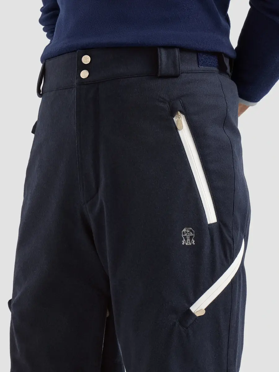 Brunello Cucinelli Men's Bonded Wool Flannel Mountain Trousers with Thermore Padding - Blue | Thumbnail 6