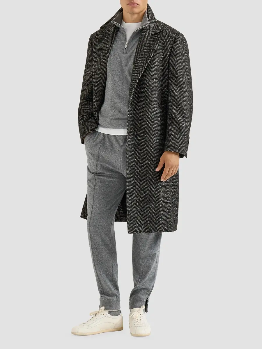 Brunello Cucinelli Men's Cashmere Jersey Sweater with Half Zip and Embroidered Logo - Stone Grey | Thumbnail 2 Brunello Cucinelli Men's Cashmere Jersey Sweater with Half Zip and Embroidered Logo - Stone Grey | Thumbnail 2