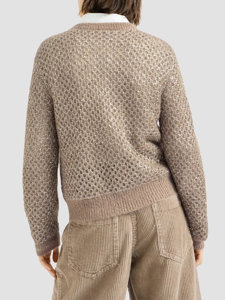 Brunello Cucinelli Women's Dazzling Net Cardigan in Mohair - Light Brown | Thumbnail 3