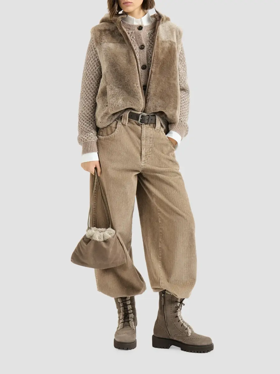 Brunello Cucinelli Women's Dazzling Net Cardigan in Mohair - Light Brown | Thumbnail 6