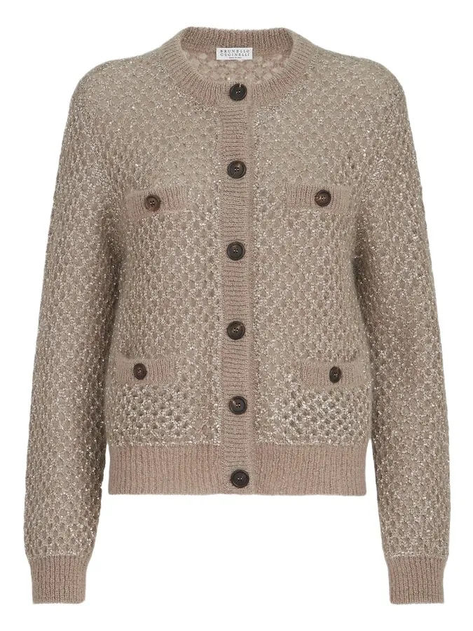 Women's Dazzling Net Cardigan in Mohair - Light Brown Women's Dazzling Net Cardigan in Mohair - Light Brown