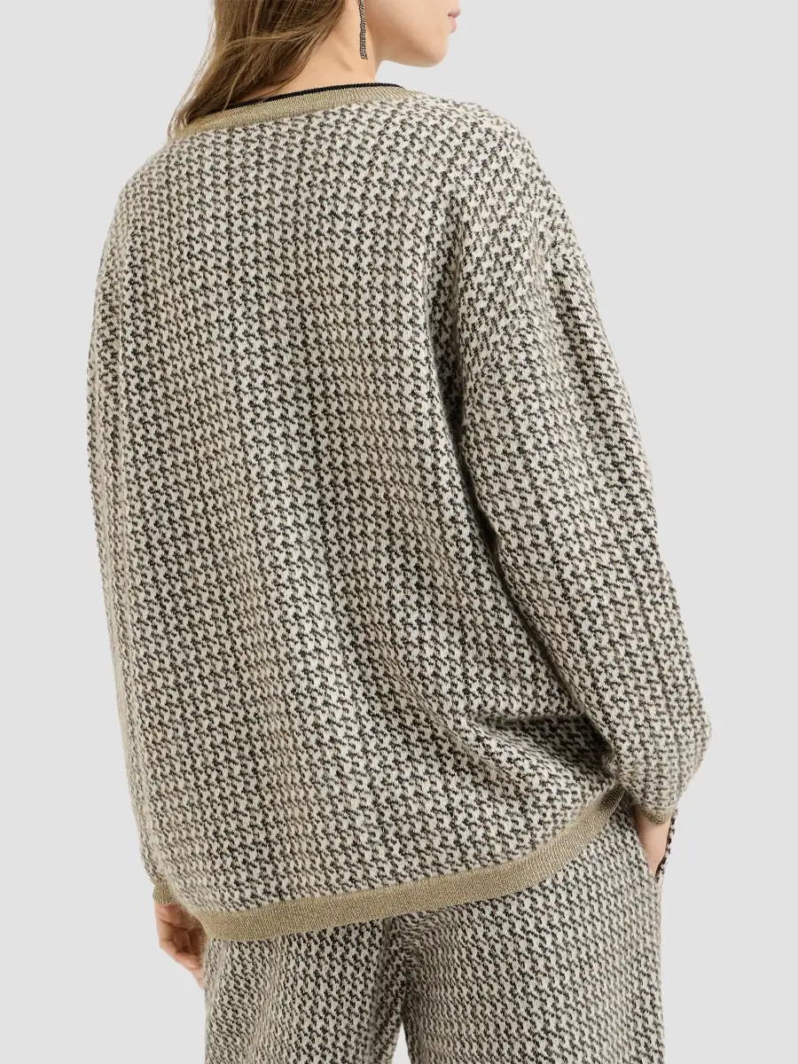 Brunello Cucinelli Women's Mohair, Virgin Wool and Cashmere Sparkling Houndstooth Cardigan | Thumbnail 3