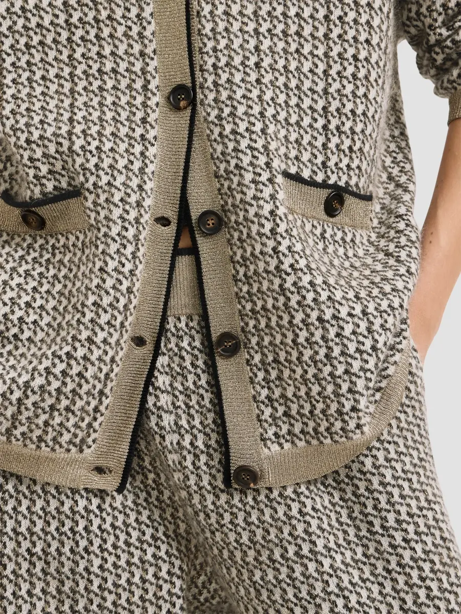 Brunello Cucinelli Women's Mohair, Virgin Wool and Cashmere Sparkling Houndstooth Cardigan | Thumbnail 5