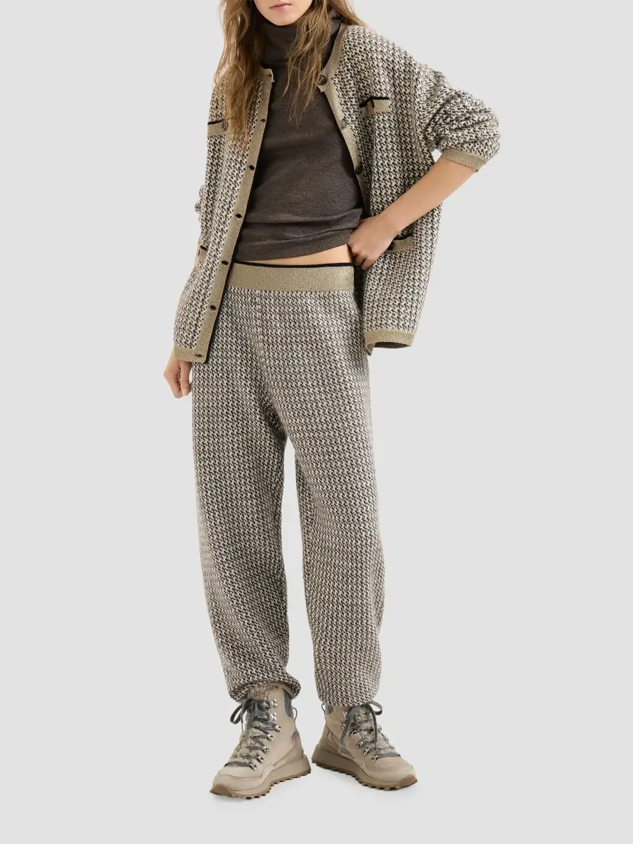 Brunello Cucinelli Women's Mohair, Virgin Wool and Cashmere Sparkling Houndstooth Cardigan | Thumbnail 6