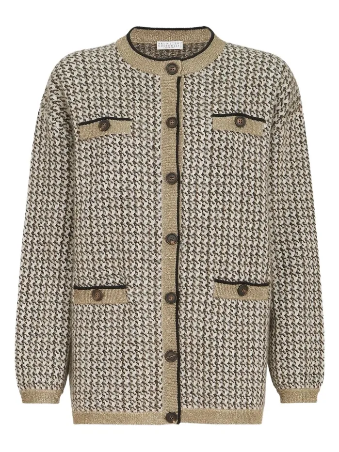 Women's Mohair, Virgin Wool and Cashmere Sparkling Houndstooth Cardigan Women's Mohair, Virgin Wool and Cashmere Sparkling Houndstooth Cardigan