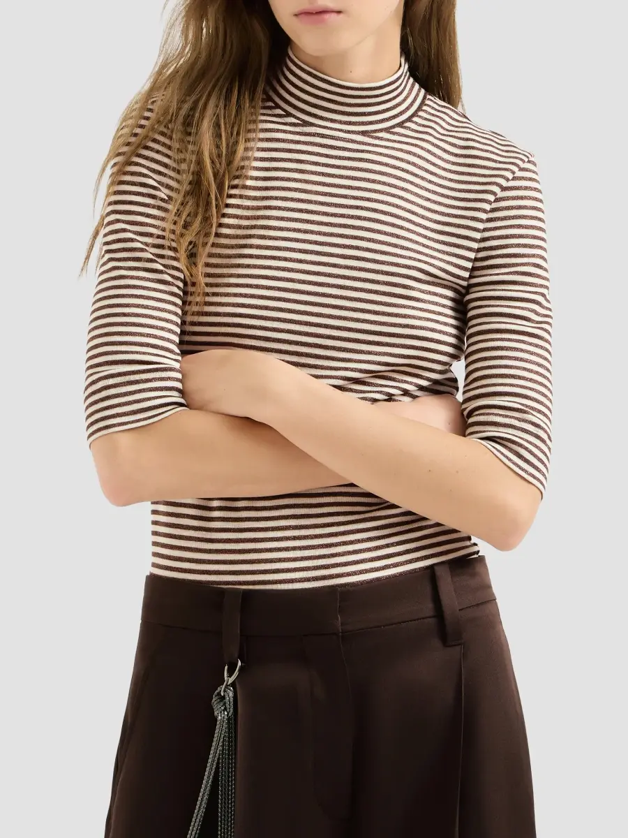 Brunello Cucinelli Women's Virgin Wool Jersey Mock Neck T-Shirt | Thumbnail 2 Brunello Cucinelli Women's Virgin Wool Jersey Mock Neck T-Shirt | Thumbnail 2