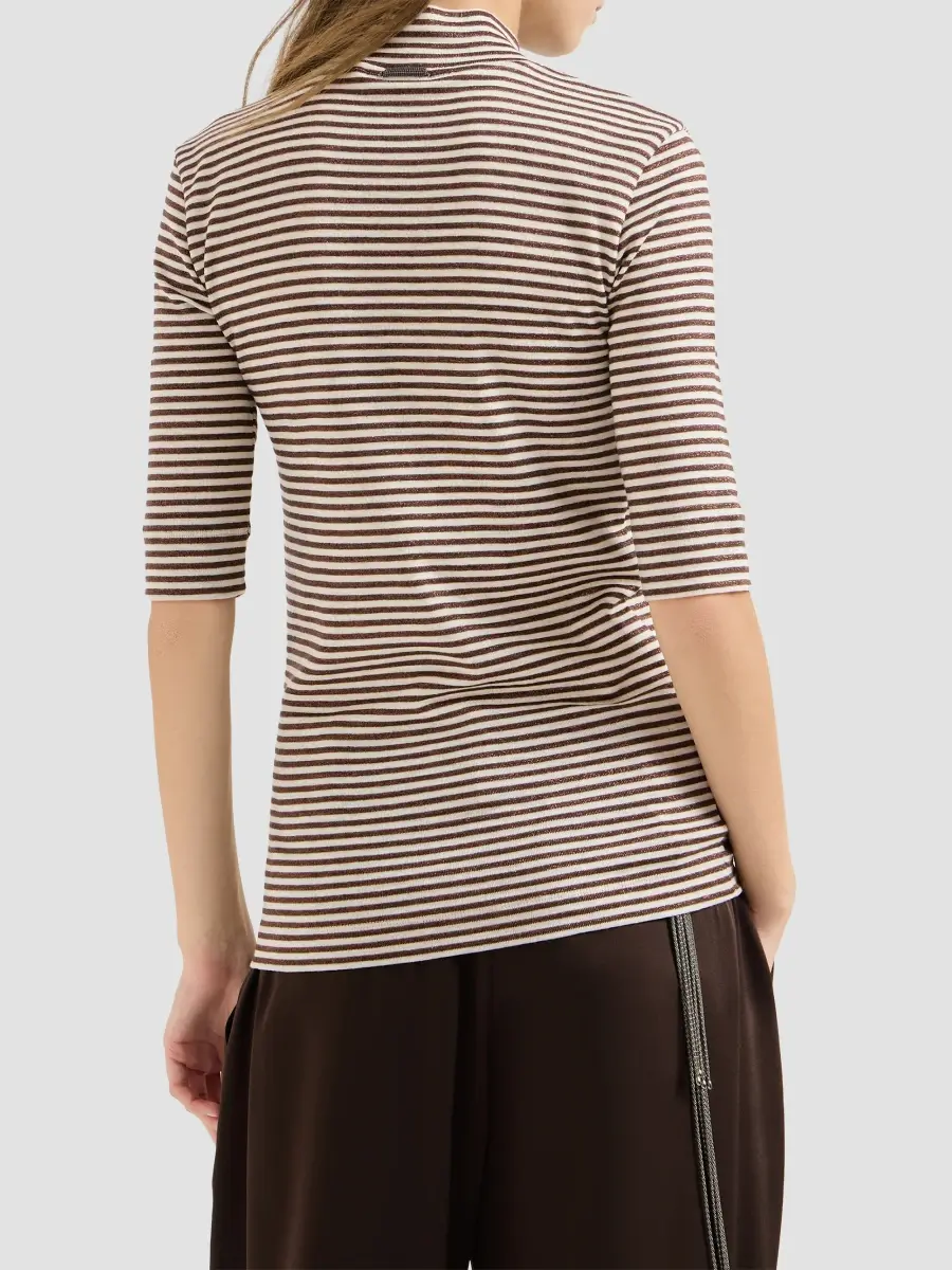 Brunello Cucinelli Women's Virgin Wool Jersey Mock Neck T-Shirt | Thumbnail 3 Brunello Cucinelli Women's Virgin Wool Jersey Mock Neck T-Shirt | Thumbnail 3