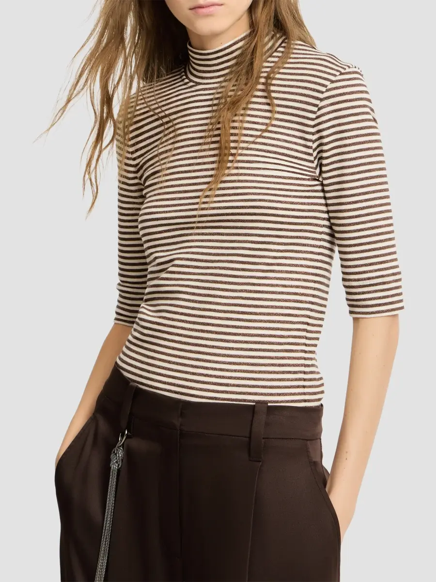 Brunello Cucinelli Women's Virgin Wool Jersey Mock Neck T-Shirt | Thumbnail 4 Brunello Cucinelli Women's Virgin Wool Jersey Mock Neck T-Shirt | Thumbnail 4