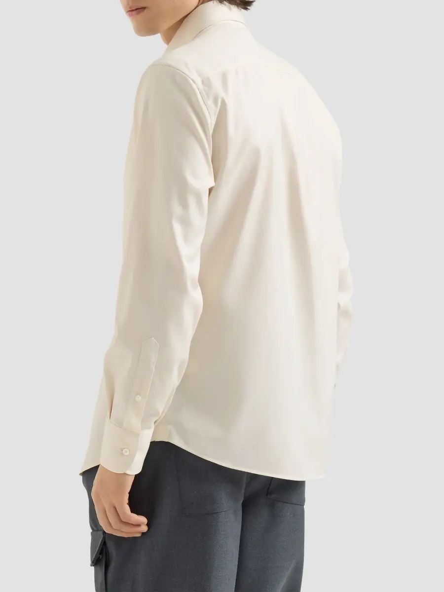 Brunello Cucinelli Men's Garment-Dyed Twill Shirt with Italian Collar and Chest Pocket - Panama | Thumbnail 4 Brunello Cucinelli Men's Garment-Dyed Twill Shirt with Italian Collar and Chest Pocket - Panama | Thumbnail 4