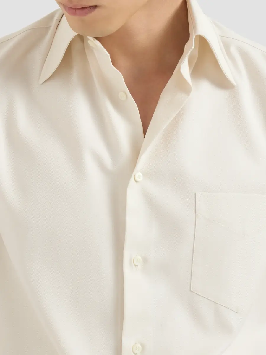 Brunello Cucinelli Men's Garment-Dyed Twill Shirt with Italian Collar and Chest Pocket - Panama | Thumbnail 5 Brunello Cucinelli Men's Garment-Dyed Twill Shirt with Italian Collar and Chest Pocket - Panama | Thumbnail 5