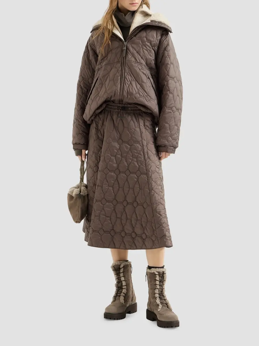 Brunello Cucinelli Women's Water-resistant Matte Nylon Outerwear Coat With Thermore Padding, Shearling And Shiny Zipper Pull | Thumbnail 2