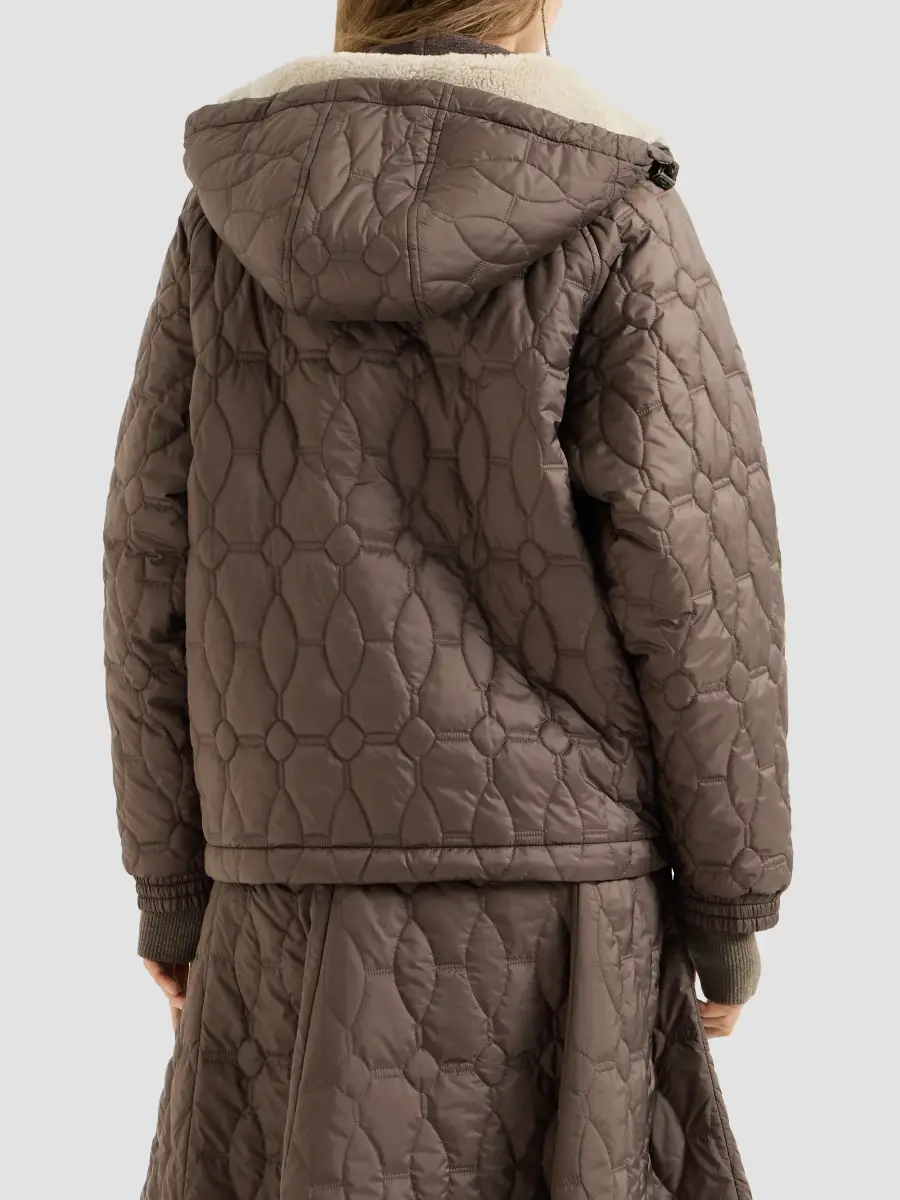 Brunello Cucinelli Women's Water-resistant Matte Nylon Outerwear Coat With Thermore Padding, Shearling And Shiny Zipper Pull | Thumbnail 4