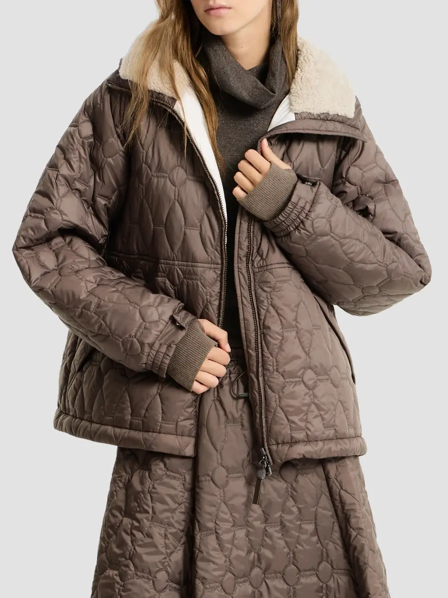 Brunello Cucinelli Women's Water-resistant Matte Nylon Outerwear Coat With Thermore Padding, Shearling And Shiny Zipper Pull | Thumbnail 6