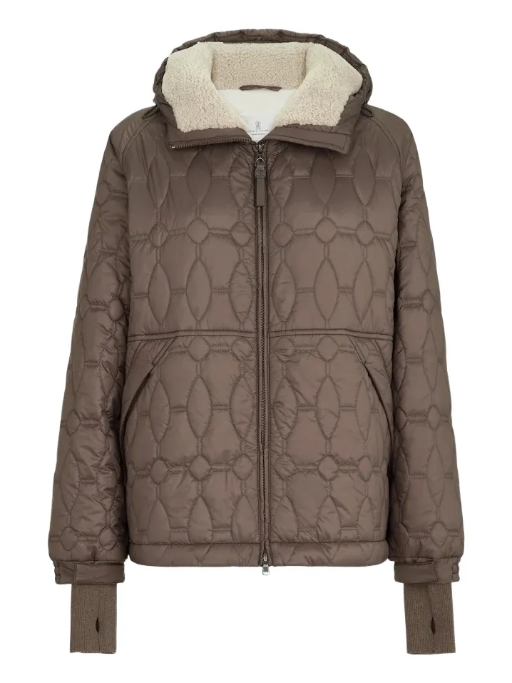 Women's Water-resistant Matte Nylon Outerwear Coat With Thermore Padding, Shearling And Shiny Zipper Pull