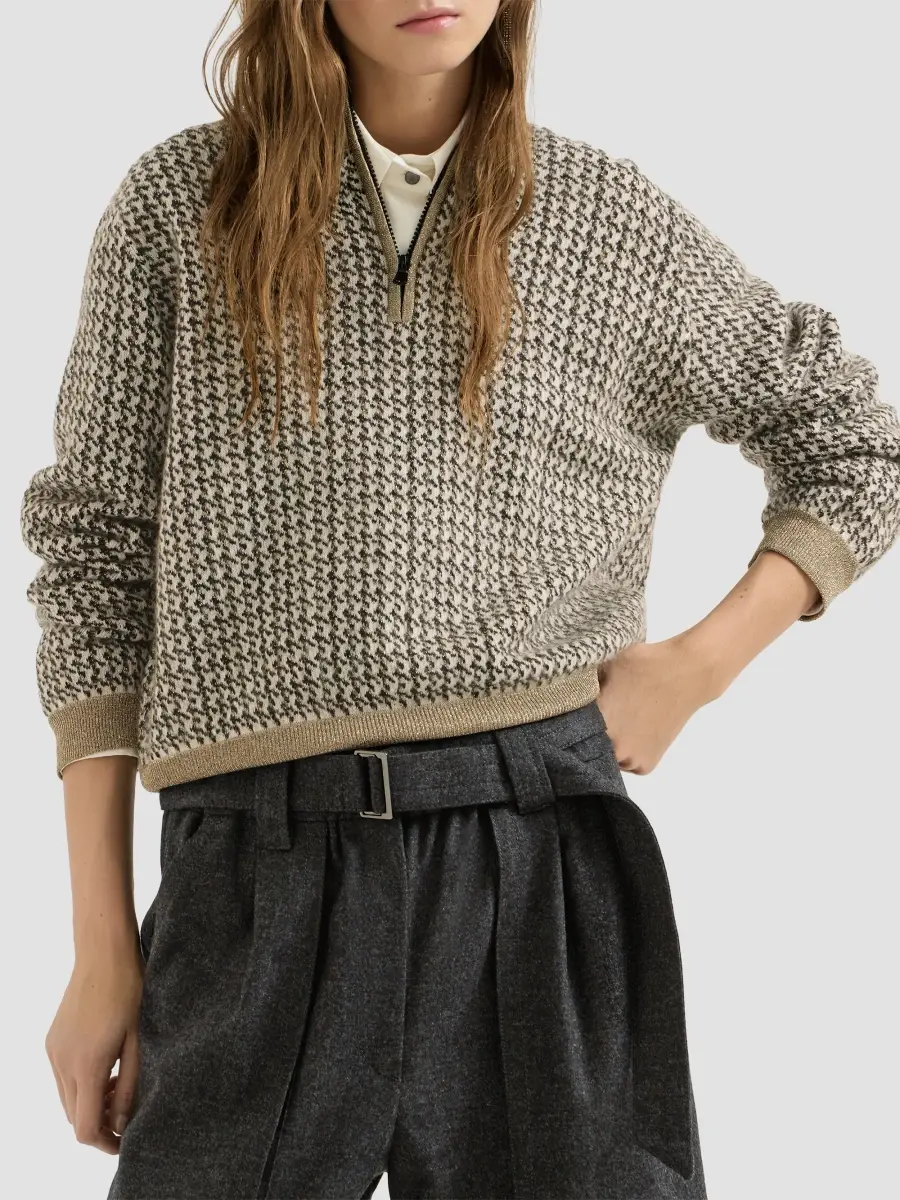 Brunello Cucinelli Women's Mohair, Virgin Wool and Cashmere Sparkling Houndstooth Turtleneck Sweater | Thumbnail 4 Brunello Cucinelli Women's Mohair, Virgin Wool and Cashmere Sparkling Houndstooth Turtleneck Sweater | Thumbnail 4