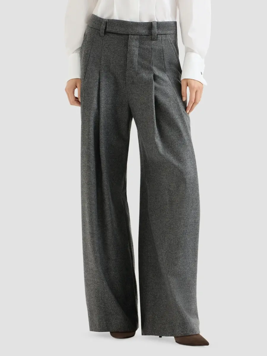 Brunello Cucinelli Women's Virgin Wool and Cashmere Twill Flannel Pleated Barrel Trousers | Thumbnail 3 Brunello Cucinelli Women's Virgin Wool and Cashmere Twill Flannel Pleated Barrel Trousers | Thumbnail 3