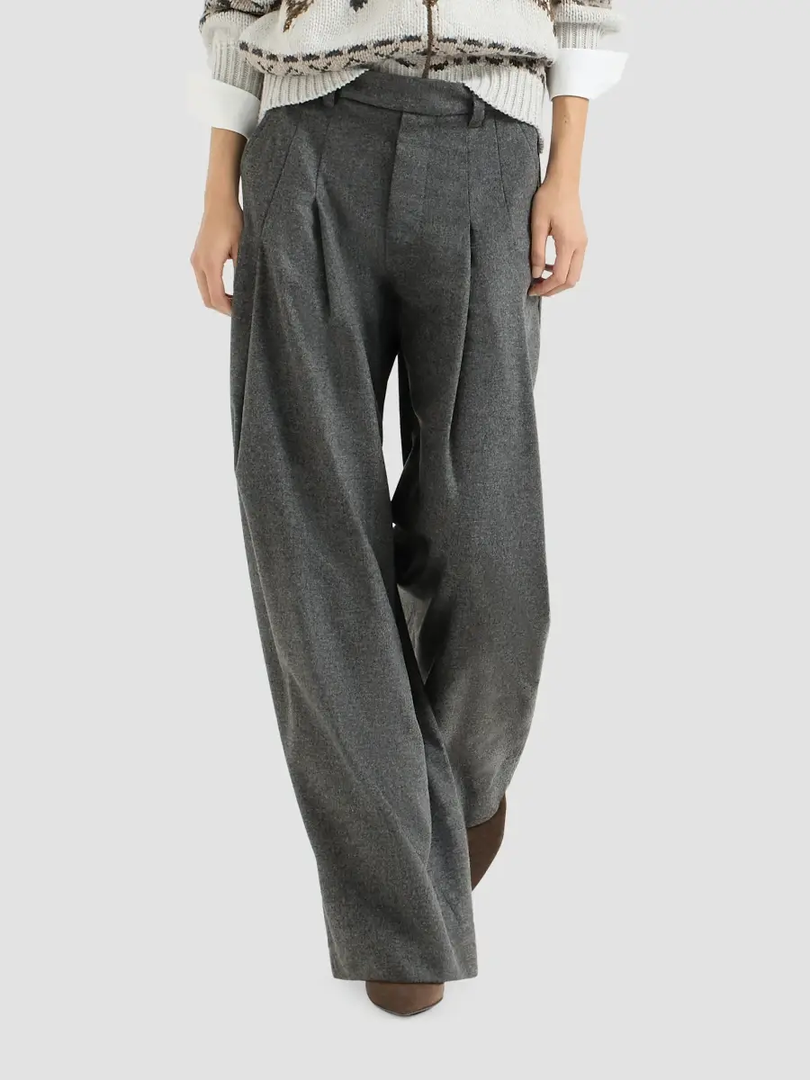 Brunello Cucinelli Women's Virgin Wool and Cashmere Twill Flannel Pleated Barrel Trousers | Thumbnail 6 Brunello Cucinelli Women's Virgin Wool and Cashmere Twill Flannel Pleated Barrel Trousers | Thumbnail 6