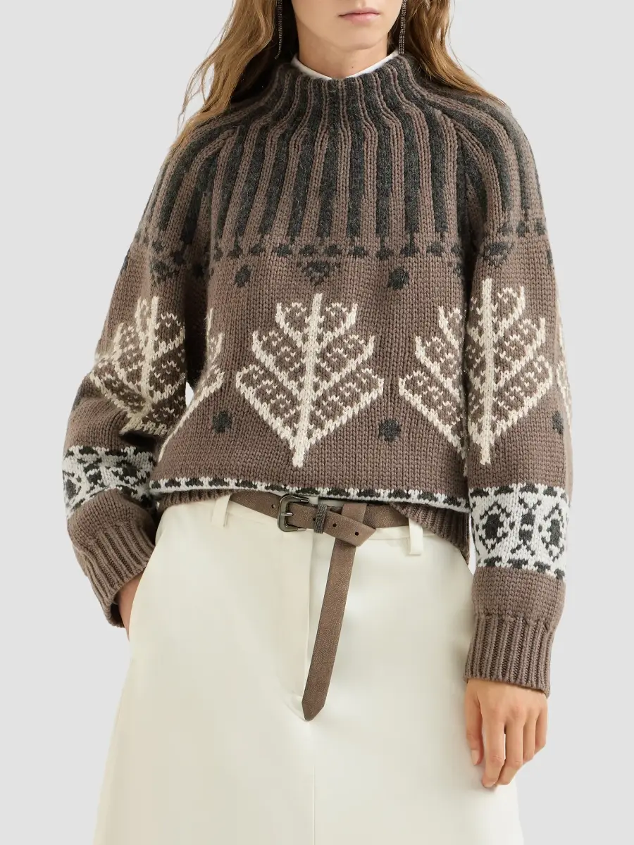 Brunello Cucinelli Women's Cashmere and Mohair Nordic Heritage High-Neck Sweater | Thumbnail 2 Brunello Cucinelli Women's Cashmere and Mohair Nordic Heritage High-Neck Sweater | Thumbnail 2