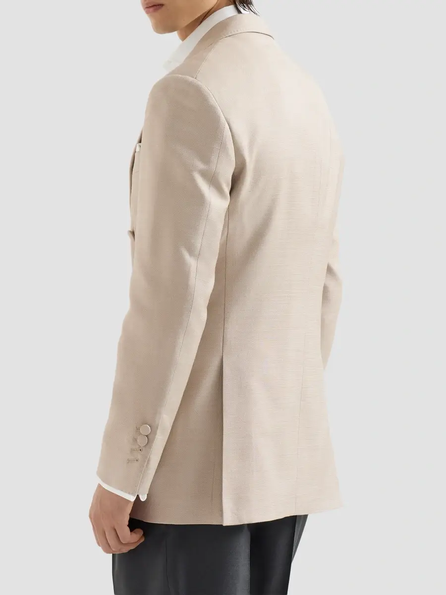 Brunello Cucinelli Men's Silk One and A Half Breasted Tuxedo Jacket with Peak Lapels - Sand | Thumbnail 4 Brunello Cucinelli Men's Silk One and A Half Breasted Tuxedo Jacket with Peak Lapels - Sand | Thumbnail 4