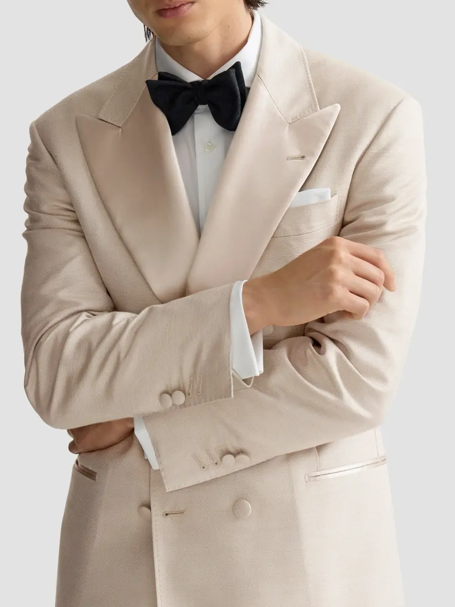 Brunello Cucinelli Men's Silk One and A Half Breasted Tuxedo Jacket with Peak Lapels - Sand | Thumbnail 6 Brunello Cucinelli Men's Silk One and A Half Breasted Tuxedo Jacket with Peak Lapels - Sand | Thumbnail 6