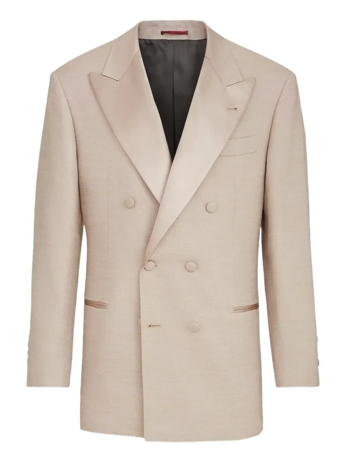 Brunello Cucinelli Men's Silk One and A Half Breasted Tuxedo Jacket with Peak Lapels - Sand