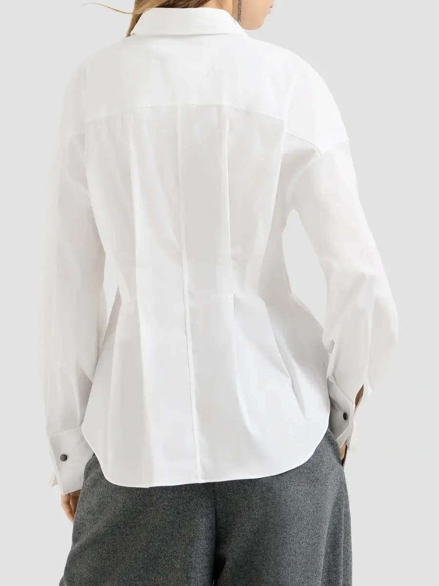 Brunello Cucinelli Women's Stretch Cotton Poplin Pleated Shirt | Thumbnail 4 Brunello Cucinelli Women's Stretch Cotton Poplin Pleated Shirt | Thumbnail 4