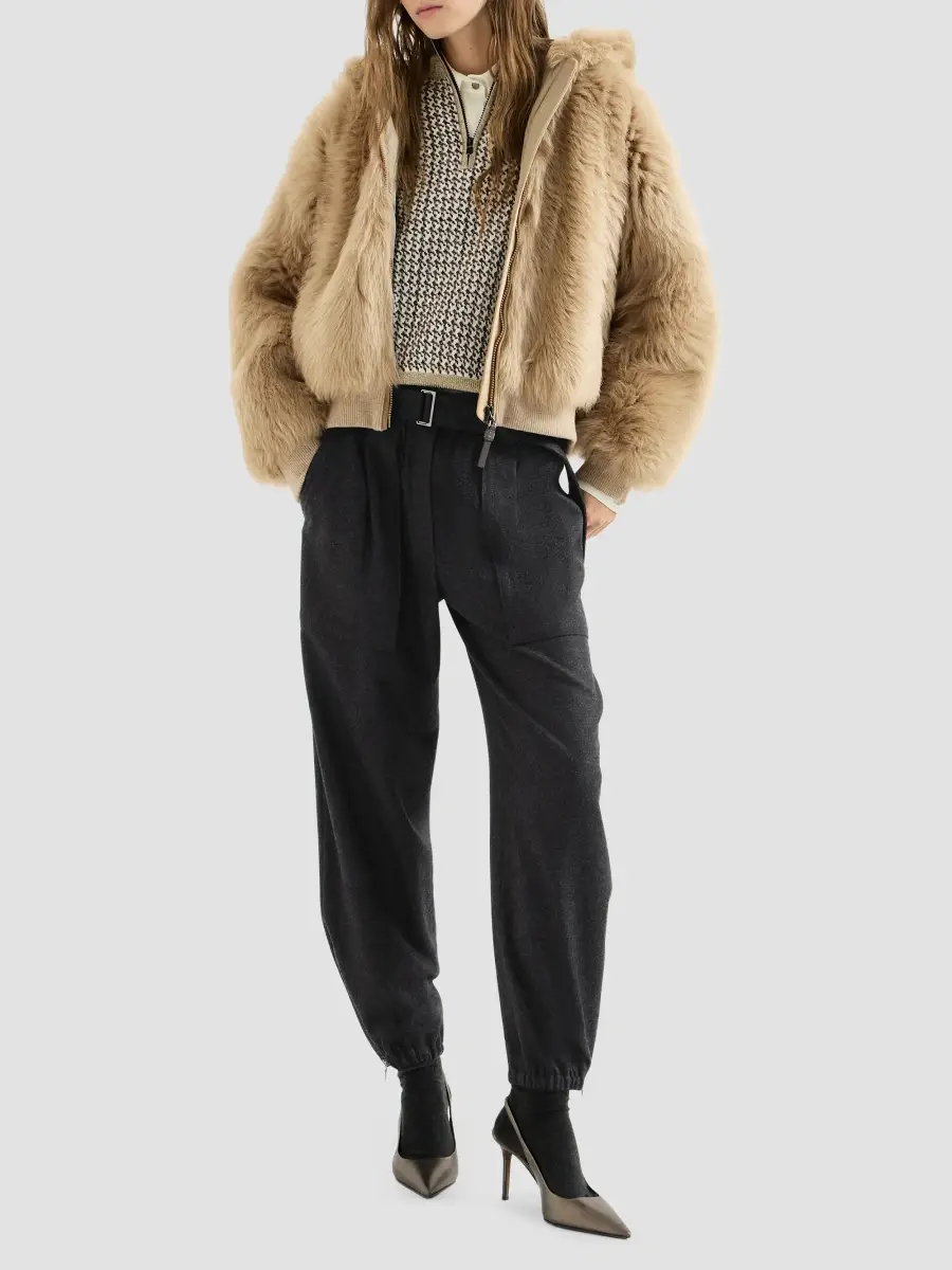 Brunello Cucinelli Women's Lux Shearling Padded Outerwear Coat with Shiny Zipper Pull | Thumbnail 2 Brunello Cucinelli Women's Lux Shearling Padded Outerwear Coat with Shiny Zipper Pull | Thumbnail 2