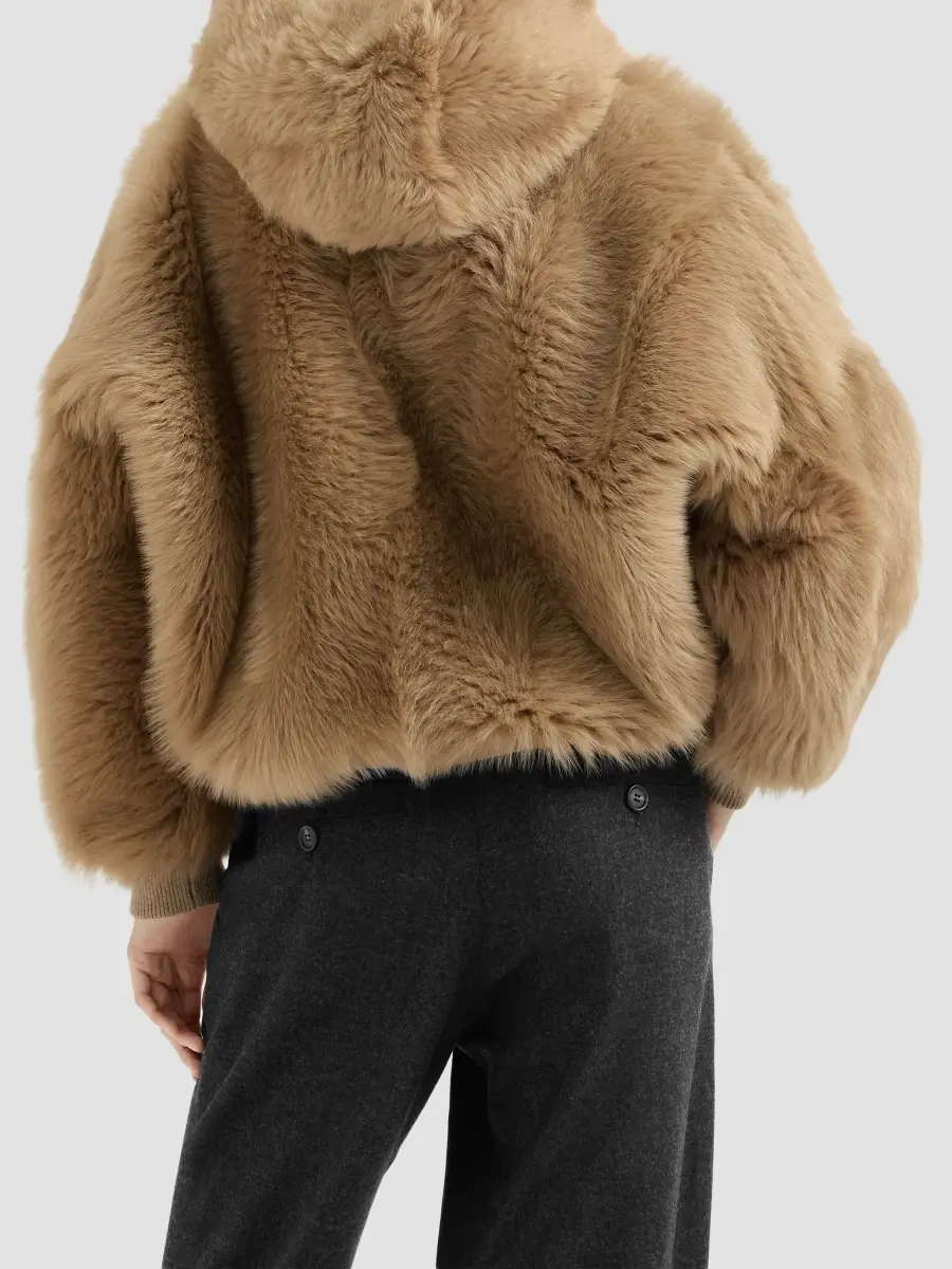 Brunello Cucinelli Women's Lux Shearling Padded Outerwear Coat with Shiny Zipper Pull | Thumbnail 4 Brunello Cucinelli Women's Lux Shearling Padded Outerwear Coat with Shiny Zipper Pull | Thumbnail 4