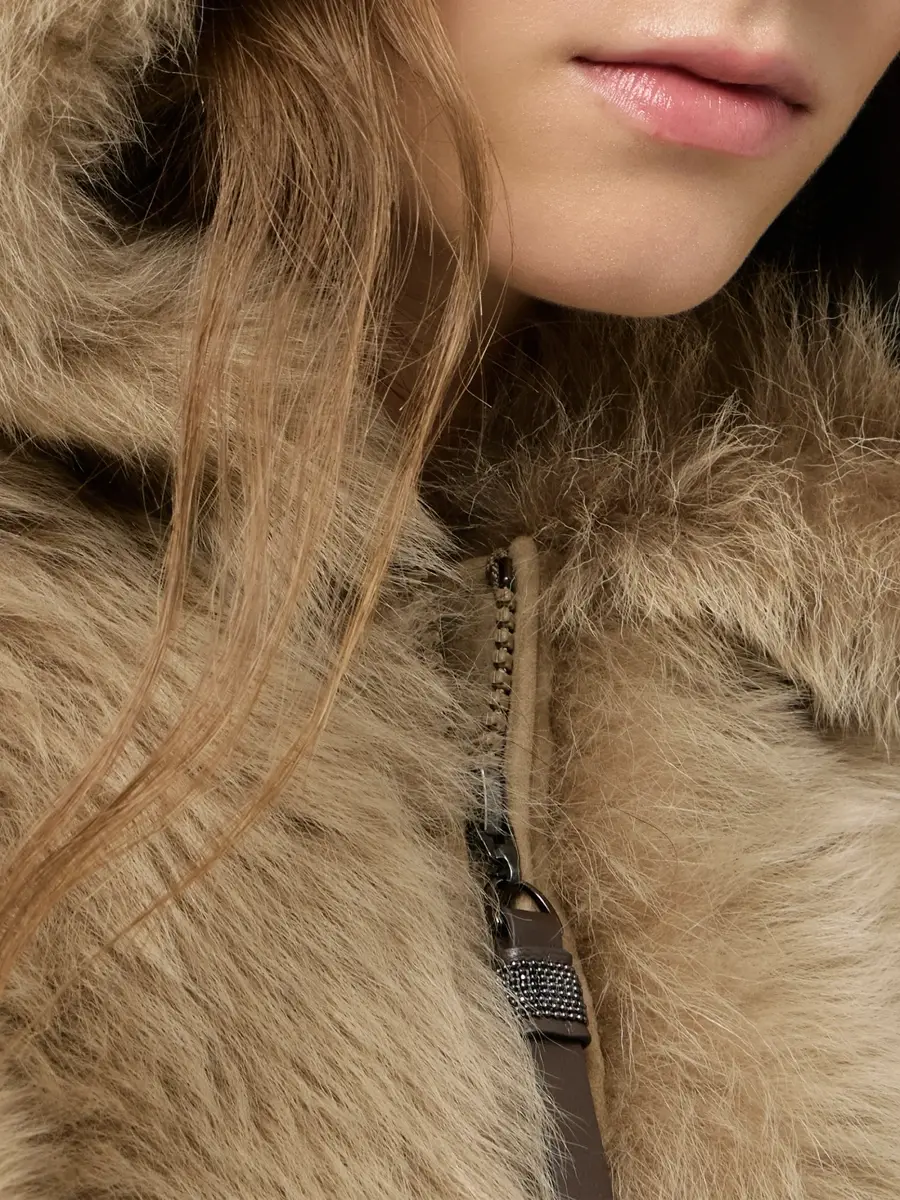 Brunello Cucinelli Women's Lux Shearling Padded Outerwear Coat with Shiny Zipper Pull | Thumbnail 5 Brunello Cucinelli Women's Lux Shearling Padded Outerwear Coat with Shiny Zipper Pull | Thumbnail 5