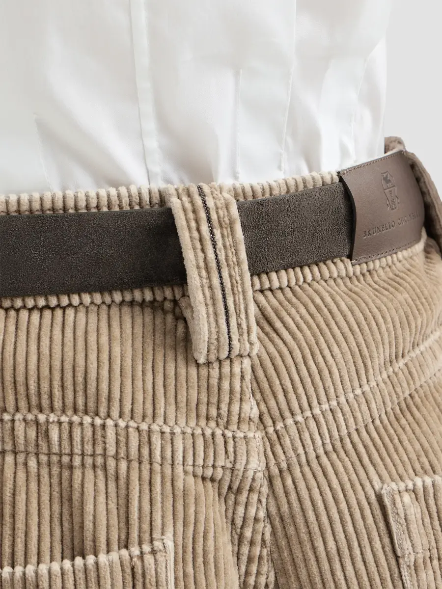 Brunello Cucinelli Women's Cotton Corduroy Baggy Trousers with Monili - Beige | Thumbnail 5