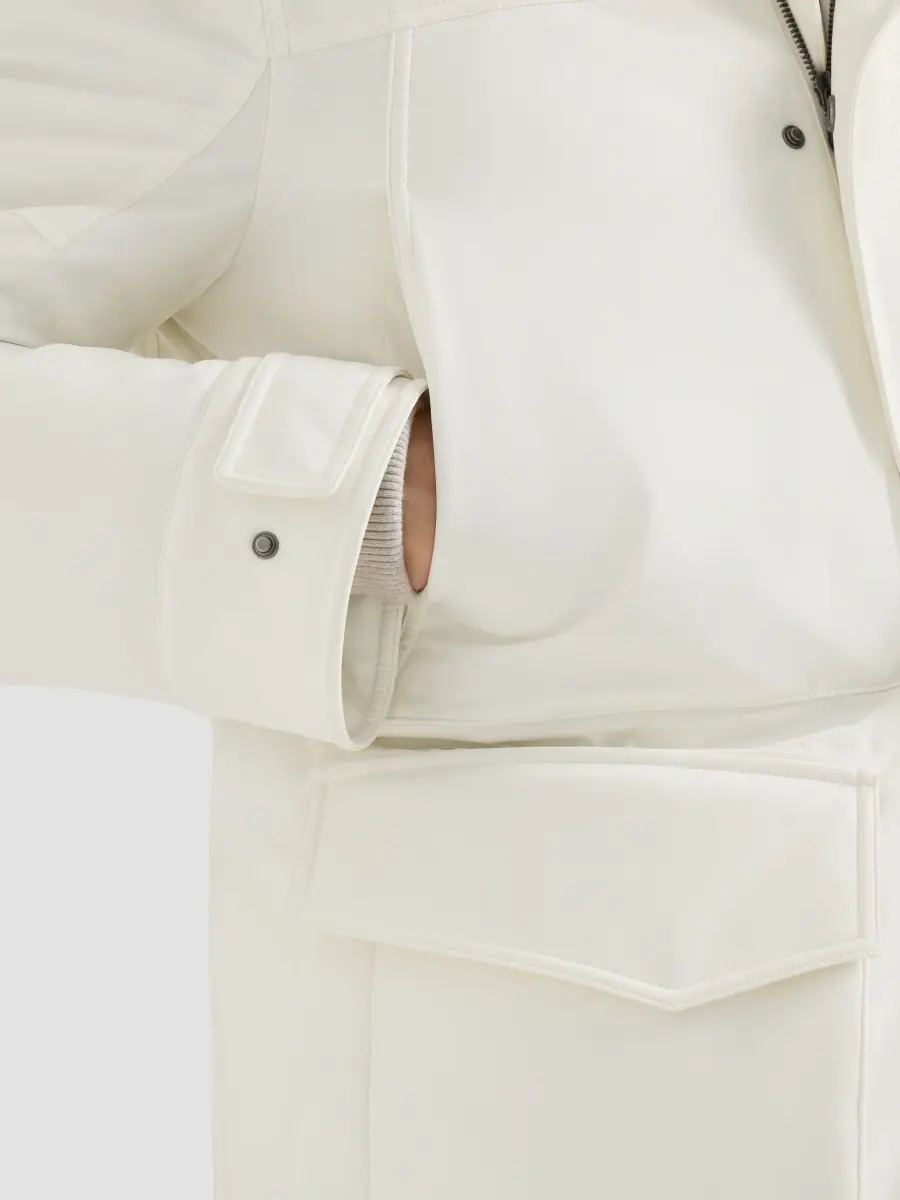 Brunello Cucinelli Men's Stretch Bonded Nylon Parka Jacket with Thermore Padding - Off White | Thumbnail 5 Brunello Cucinelli Men's Stretch Bonded Nylon Parka Jacket with Thermore Padding - Off White | Thumbnail 5