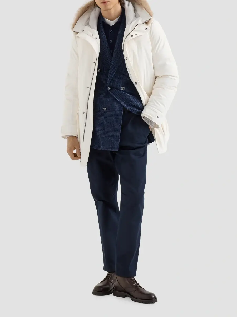 Brunello Cucinelli Men's Stretch Bonded Nylon Parka Jacket with Thermore Padding - Off White | Thumbnail 6 Brunello Cucinelli Men's Stretch Bonded Nylon Parka Jacket with Thermore Padding - Off White | Thumbnail 6