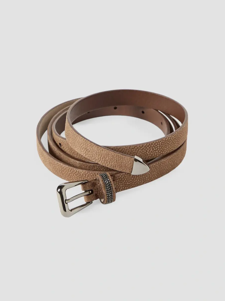 Brunello Cucinelli Women's Sparkling Textured Leather Belt with Shiny Loop - Hazelnut | Thumbnail 2 Brunello Cucinelli Women's Sparkling Textured Leather Belt with Shiny Loop - Hazelnut | Thumbnail 2