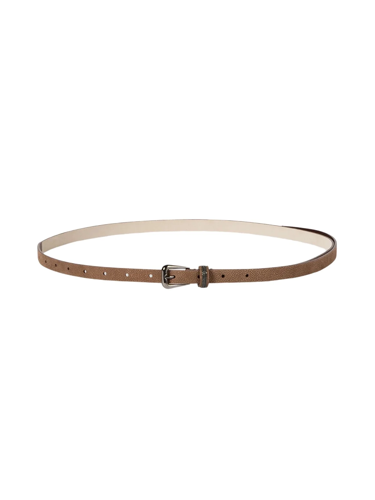 Brunello Cucinelli Women's Sparkling Textured Leather Belt with Shiny Loop - Hazelnut