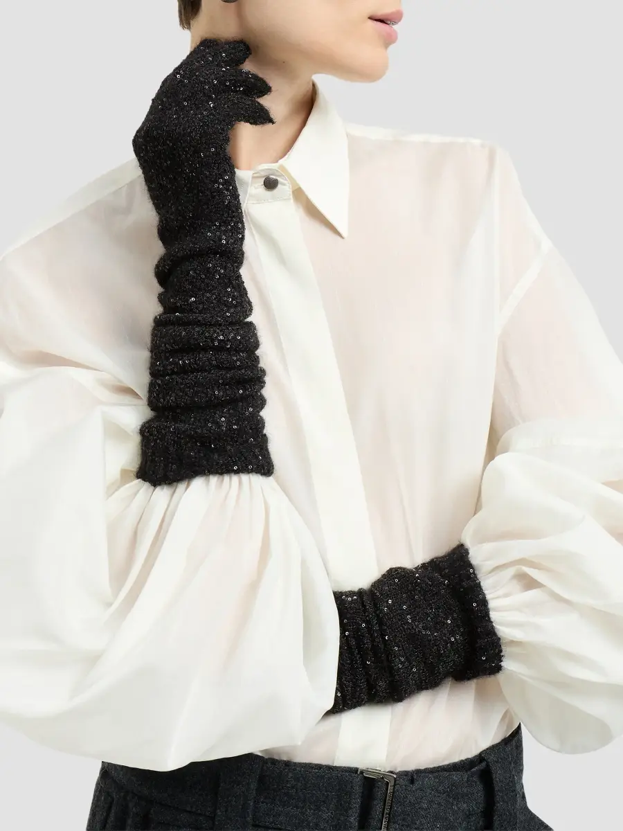 Brunello Cucinelli Women's Dazzling Texture Knit Gloves | Thumbnail 2 Brunello Cucinelli Women's Dazzling Texture Knit Gloves | Thumbnail 2