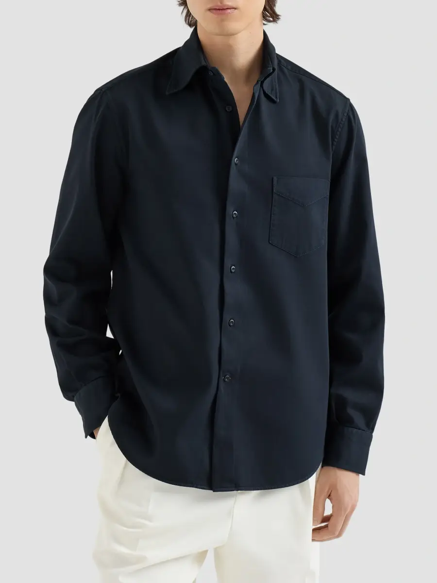 Brunello Cucinelli Men's Garment-Dyed Cotton Gabardine Shirt | Thumbnail 3 Brunello Cucinelli Men's Garment-Dyed Cotton Gabardine Shirt | Thumbnail 3