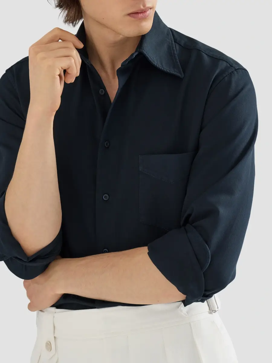 Brunello Cucinelli Men's Garment-Dyed Cotton Gabardine Shirt | Thumbnail 6 Brunello Cucinelli Men's Garment-Dyed Cotton Gabardine Shirt | Thumbnail 6