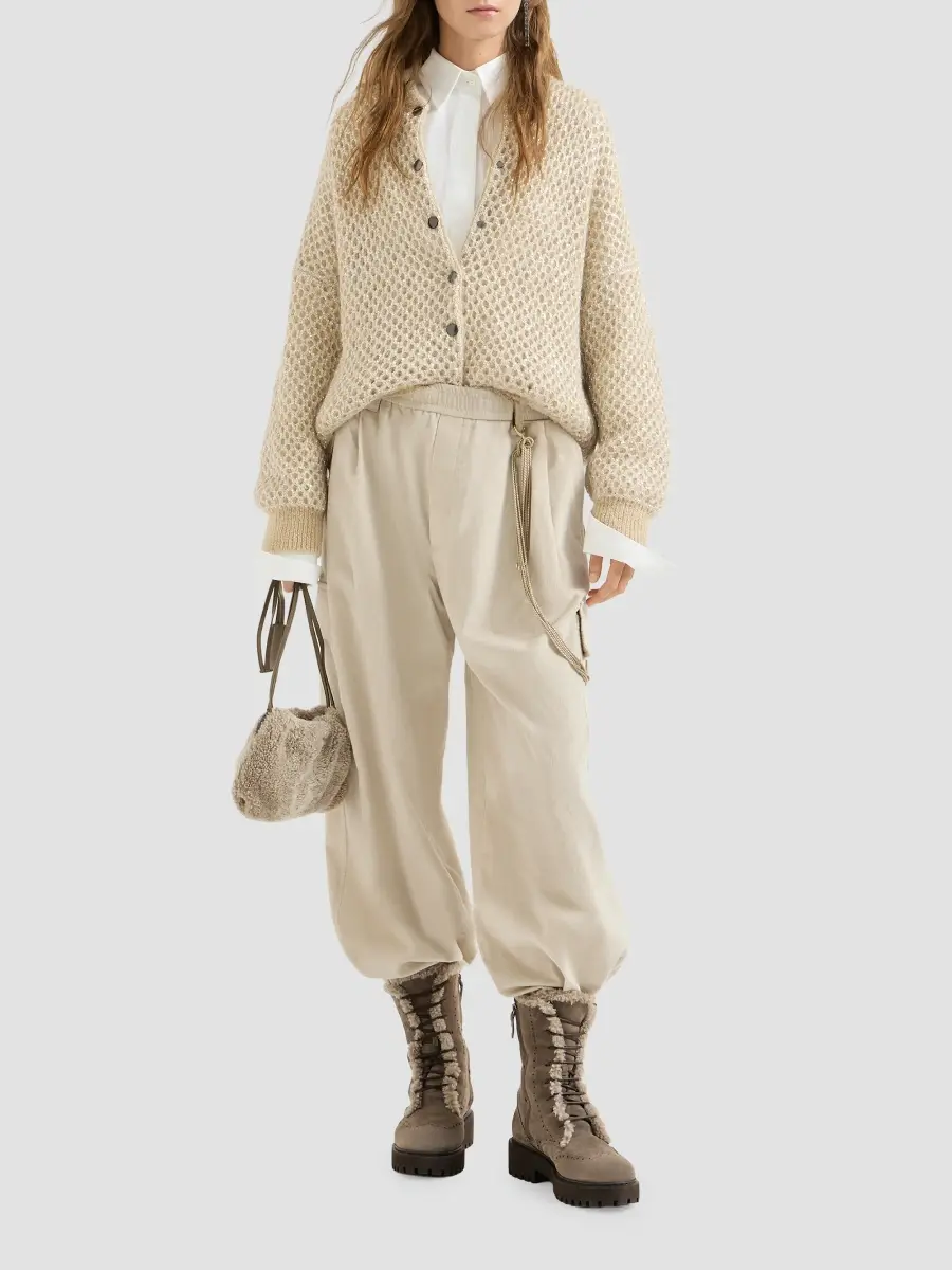 Brunello Cucinelli Women's Dazzling Net Knit Bomber Jacket in Mohair - Cream | Thumbnail 6 Brunello Cucinelli Women's Dazzling Net Knit Bomber Jacket in Mohair - Cream | Thumbnail 6