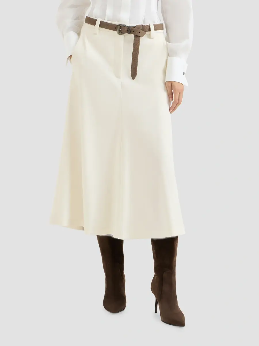 Brunello Cucinelli Women's Comfort Virgin Wool Gabardine Flute Skirt with Monili - Milk | Thumbnail 2 Brunello Cucinelli Women's Comfort Virgin Wool Gabardine Flute Skirt with Monili - Milk | Thumbnail 2