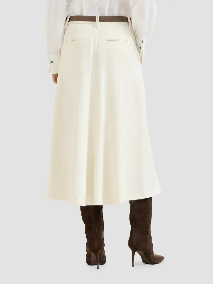 Brunello Cucinelli Women's Comfort Virgin Wool Gabardine Flute Skirt with Monili - Milk | Thumbnail 3 Brunello Cucinelli Women's Comfort Virgin Wool Gabardine Flute Skirt with Monili - Milk | Thumbnail 3