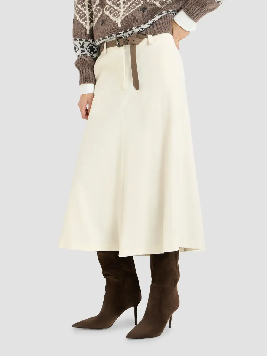 Brunello Cucinelli Women's Comfort Virgin Wool Gabardine Flute Skirt with Monili - Milk | Thumbnail 4 Brunello Cucinelli Women's Comfort Virgin Wool Gabardine Flute Skirt with Monili - Milk | Thumbnail 4