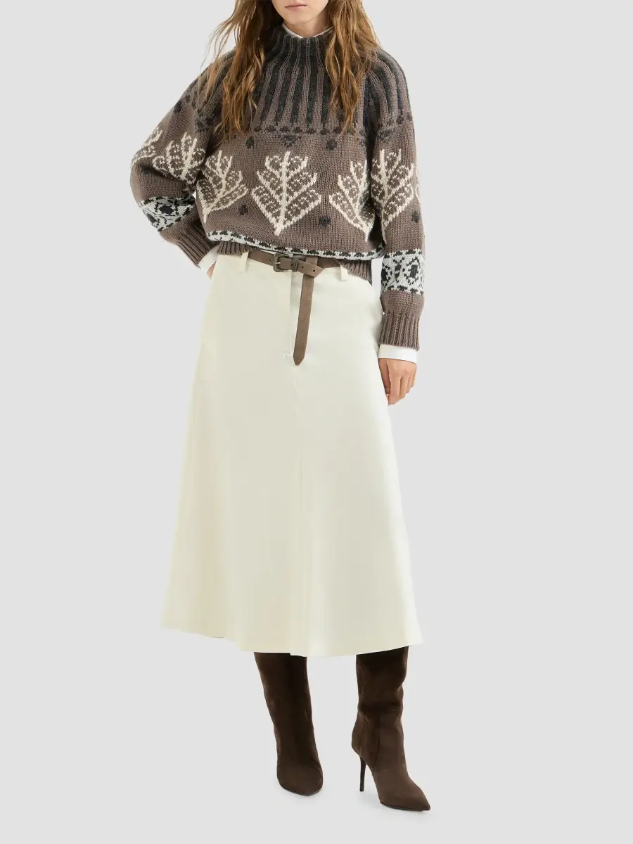 Brunello Cucinelli Women's Comfort Virgin Wool Gabardine Flute Skirt with Monili - Milk | Thumbnail 6 Brunello Cucinelli Women's Comfort Virgin Wool Gabardine Flute Skirt with Monili - Milk | Thumbnail 6