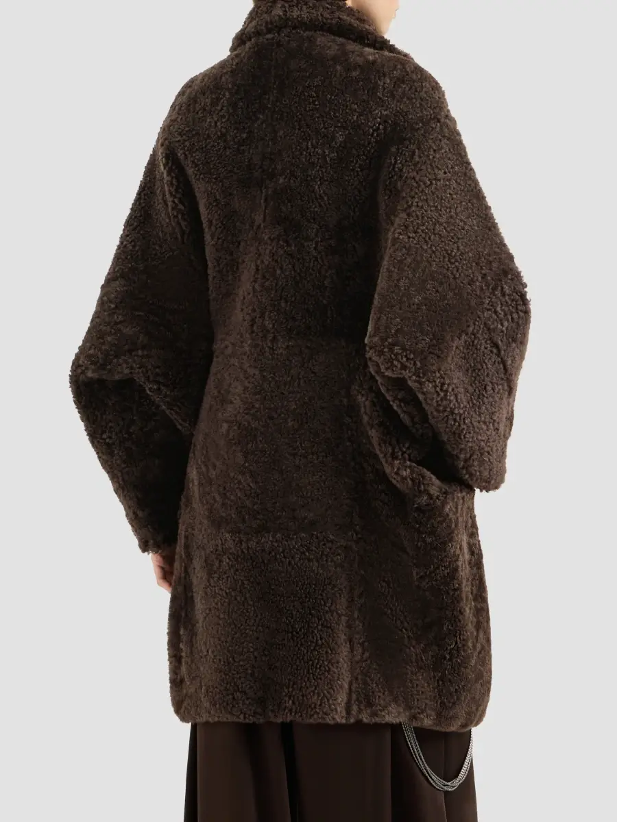 Brunello Cucinelli Women's Fuzzy Shearling Coat With Shiny Zipper Pull | Thumbnail 4 Brunello Cucinelli Women's Fuzzy Shearling Coat With Shiny Zipper Pull | Thumbnail 4