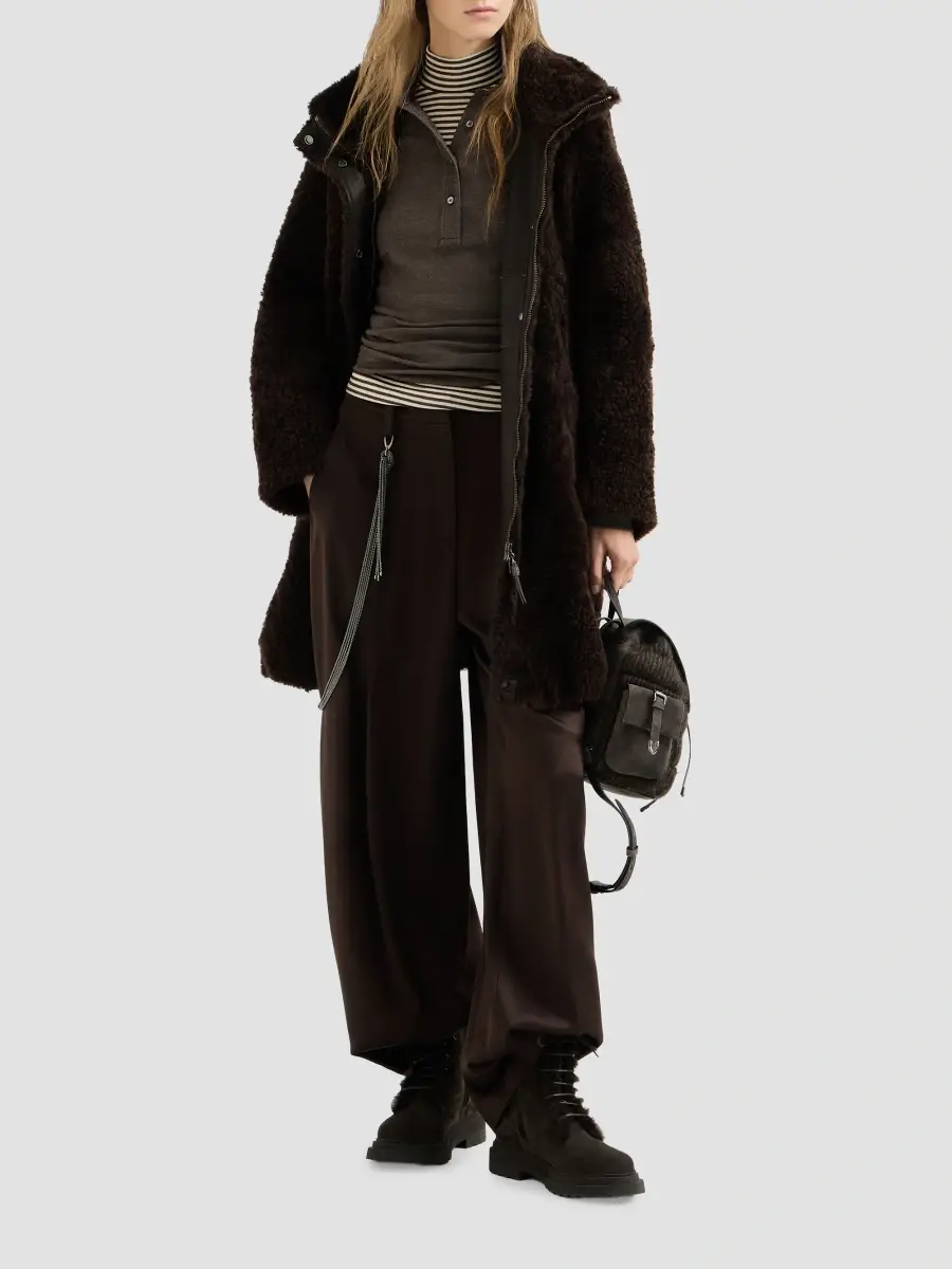 Brunello Cucinelli Women's Fuzzy Shearling Coat With Shiny Zipper Pull | Thumbnail 6 Brunello Cucinelli Women's Fuzzy Shearling Coat With Shiny Zipper Pull | Thumbnail 6