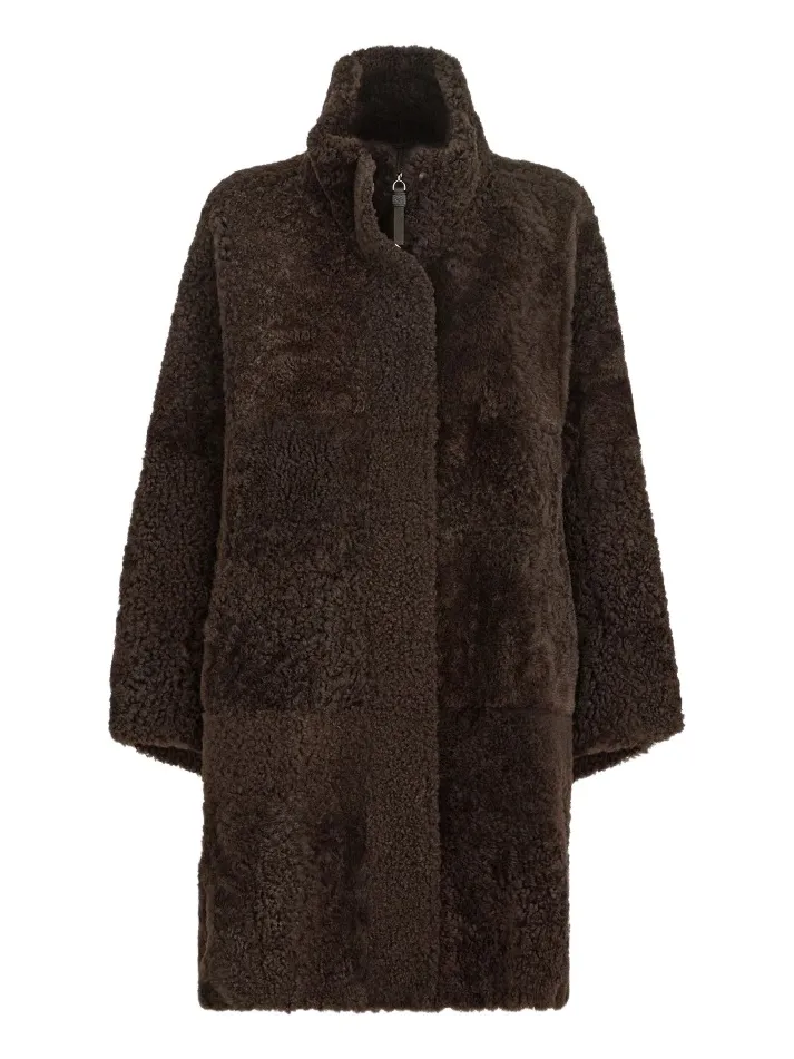 Women's Fuzzy Shearling Coat With Shiny Zipper Pull Women's Fuzzy Shearling Coat With Shiny Zipper Pull