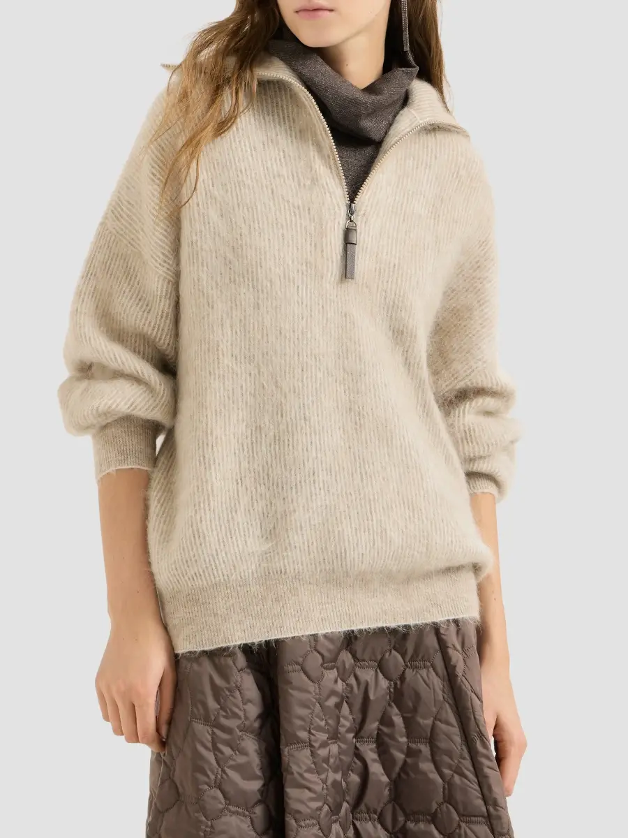 Brunello Cucinelli Women's Mohair and Wool Vanisé English Rib High Neck Sweatshirt | Thumbnail 3
