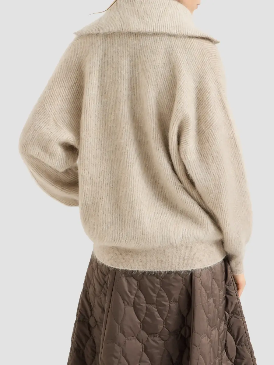 Brunello Cucinelli Women's Mohair and Wool Vanisé English Rib High Neck Sweatshirt | Thumbnail 4