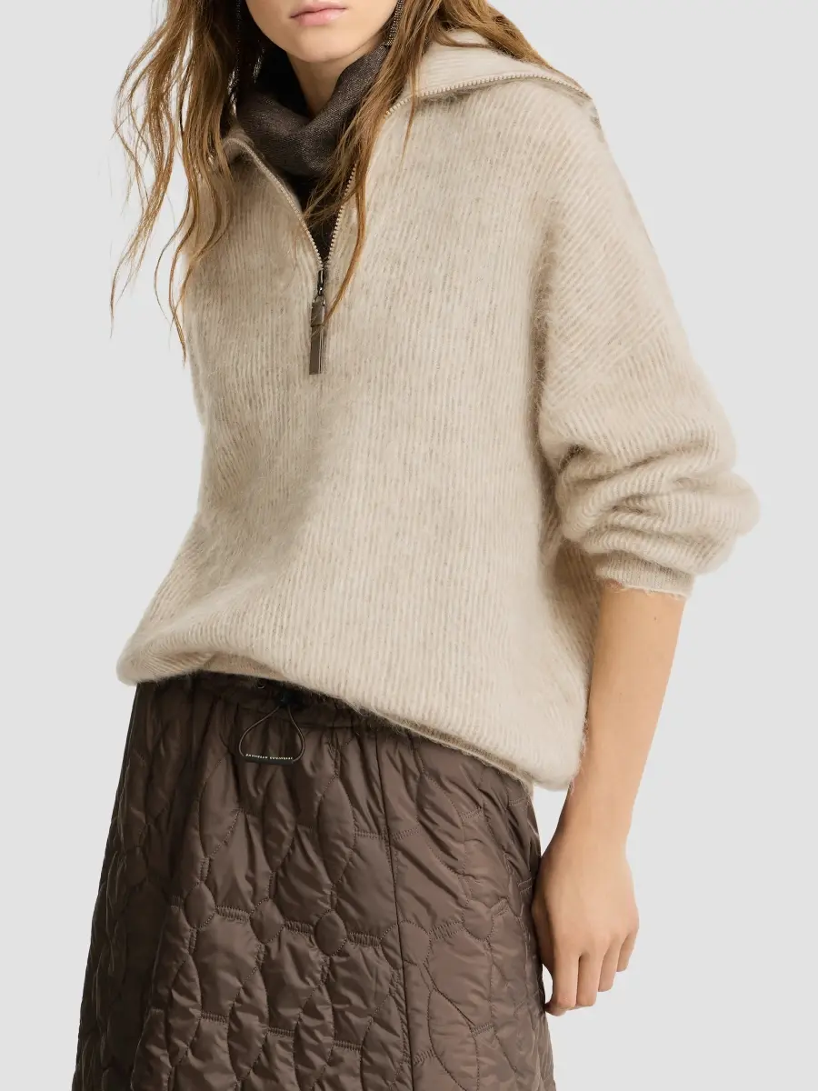 Brunello Cucinelli Women's Mohair and Wool Vanisé English Rib High Neck Sweatshirt | Thumbnail 6